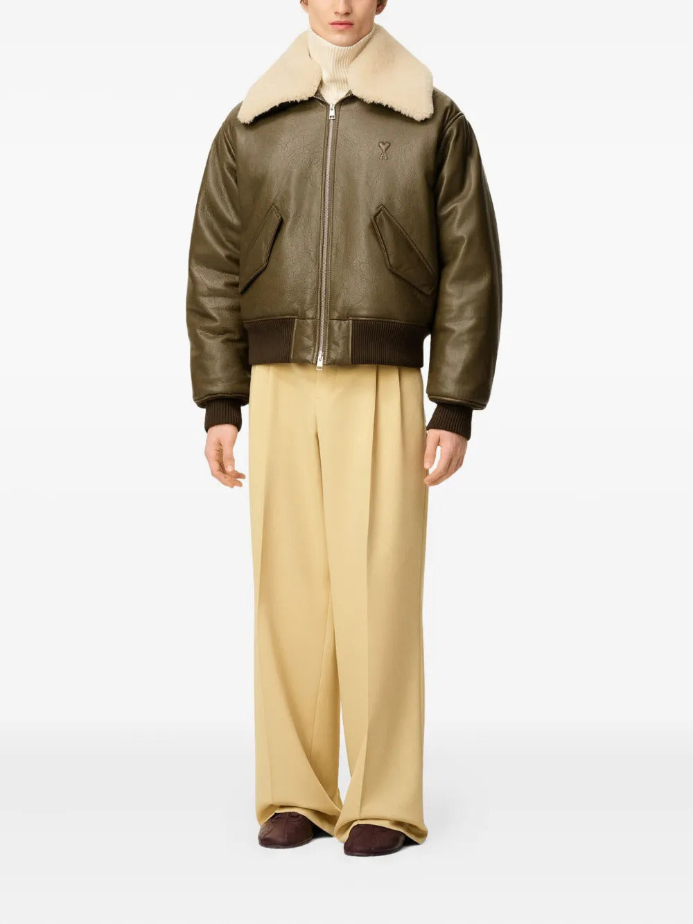 AMI Paris  leather zipped jacket