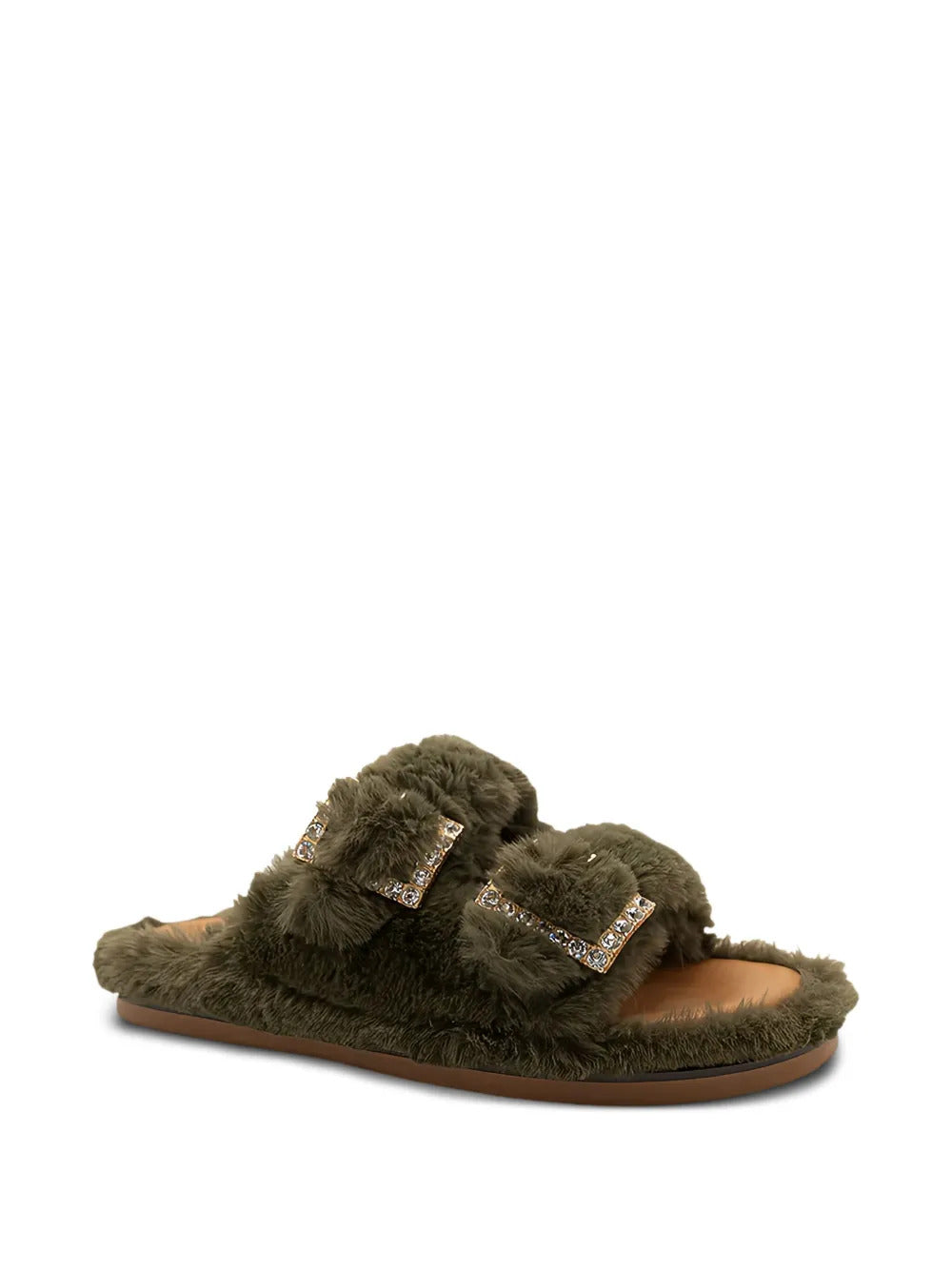 ALIBI  Greta double-buckle eco-fur slippers