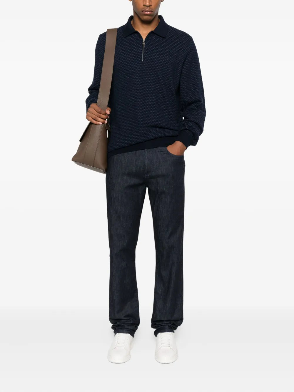 Canali zip-neck polo shirt