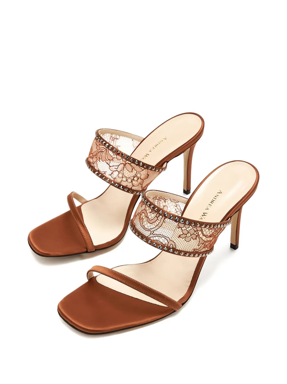 Andrea Wazen  85mm Tabaris lace-embellished stiletto sandals