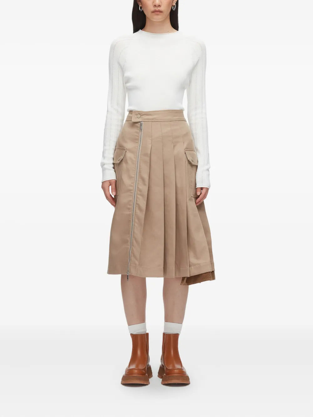 3.1 Phillip Lim  zip-pleated cotton midi skirt