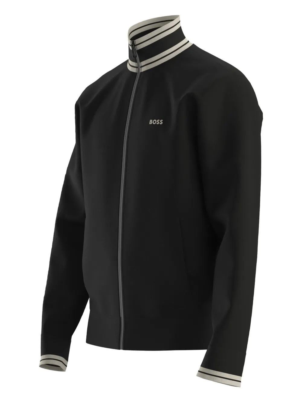 BOSS  striped-collar zip-up sweater
