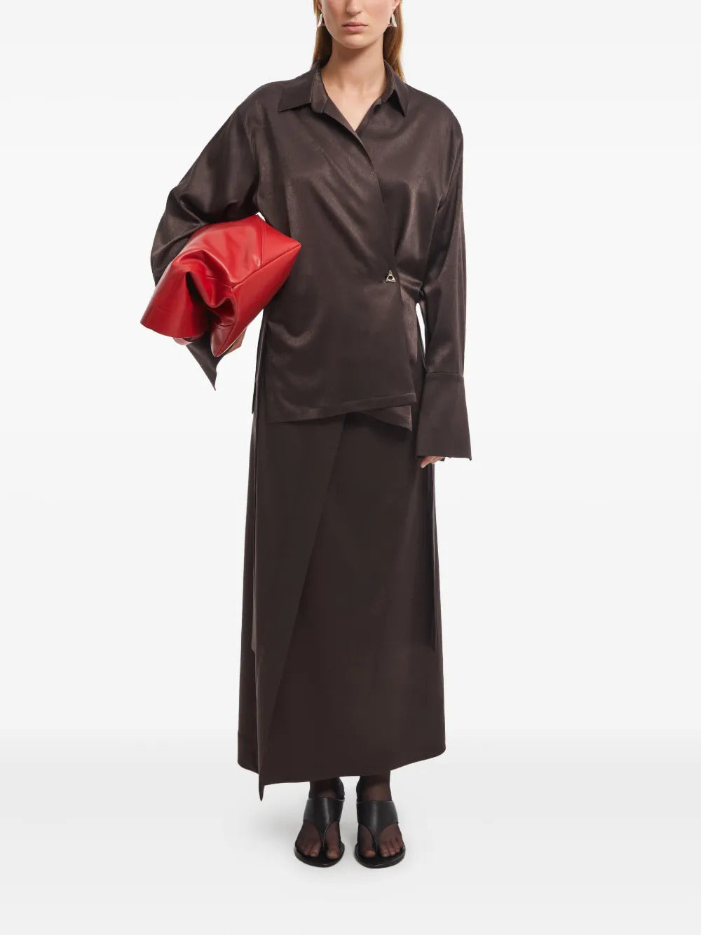 AERON  wrap-front satin shirt