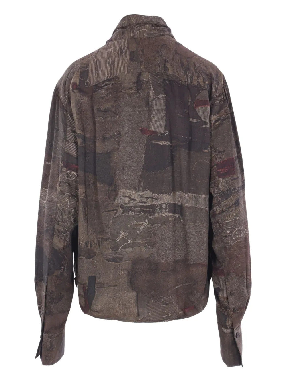 Ziggy Chen patchwork-print tie-neck shirt