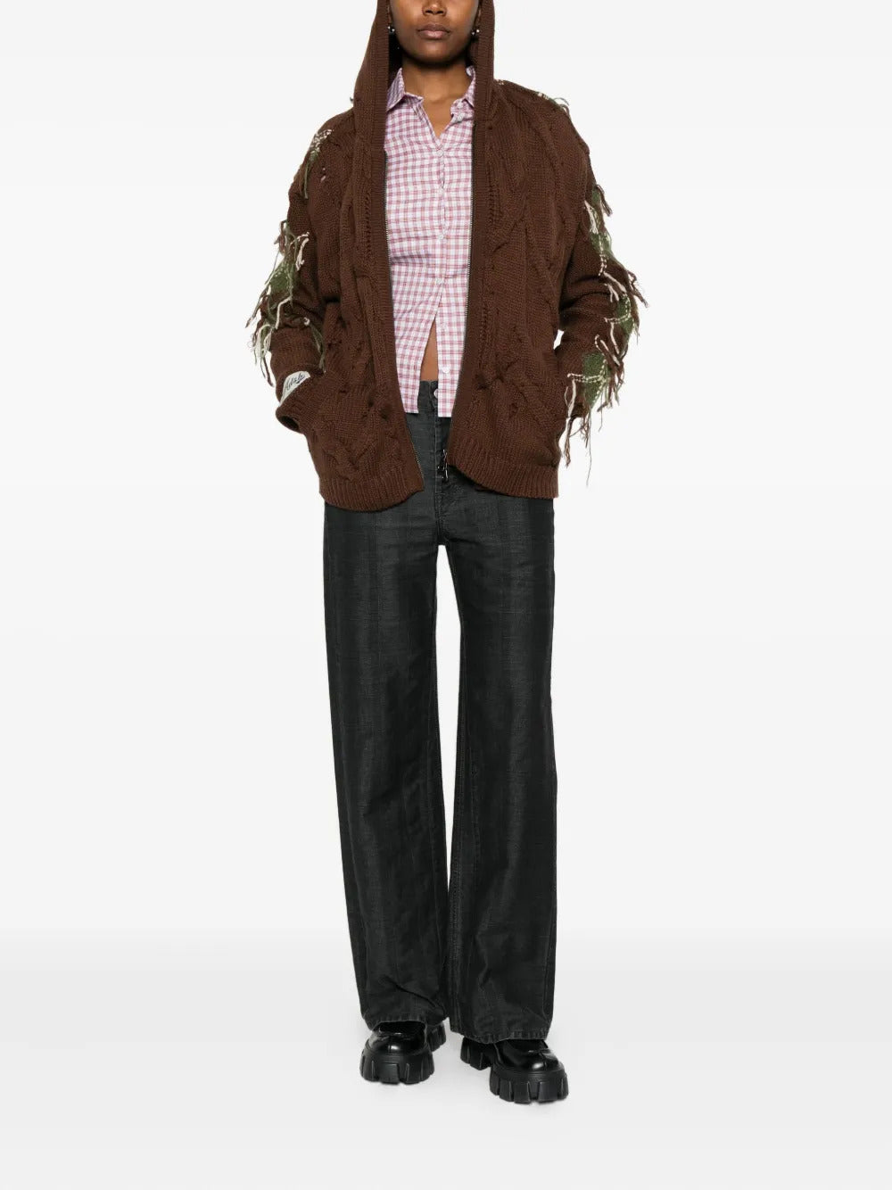 Andersson Bell  cable-knit fringed hoodie