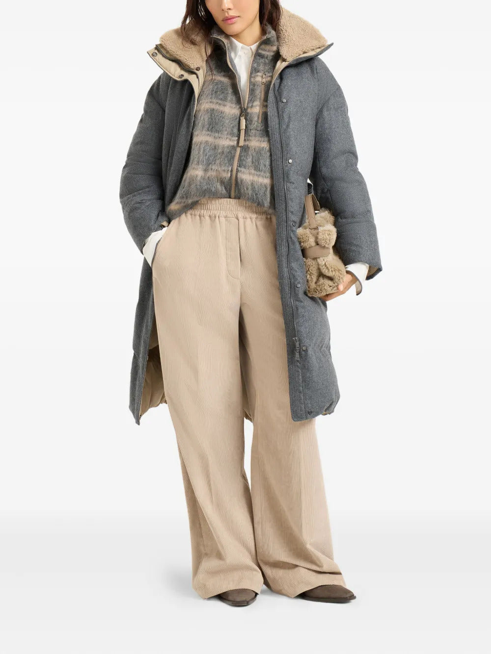 Brunello Cucinelli flannel shearling-collar down jacket