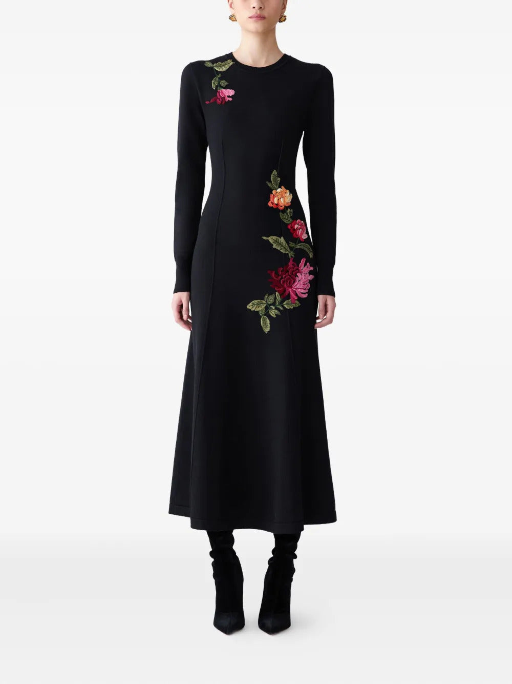Carolina Herrera  chrysanthemum-embroidered knit midi dress
