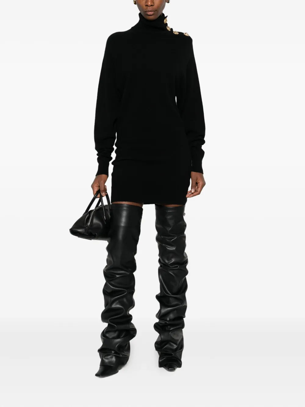Balmain button-embellishment roll-neck dress
