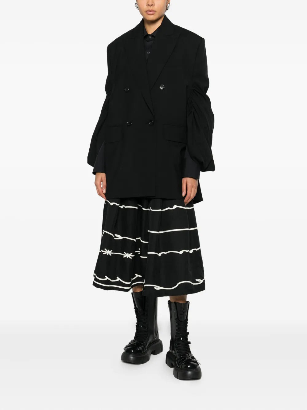 Black Comme Des Garçons pleated graphic-print midi skirt