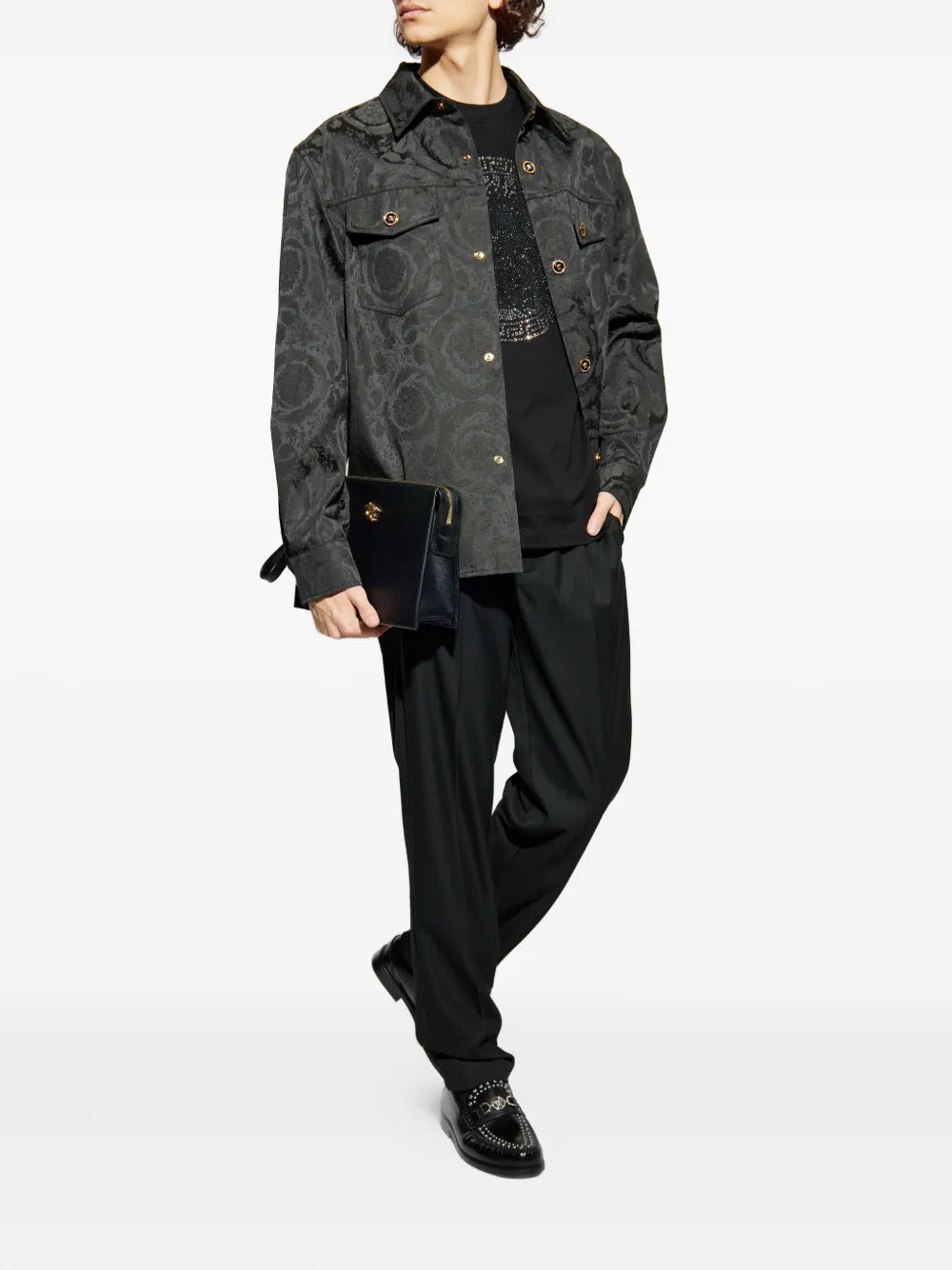 Versace Barocco-print buttoned overshirt blazer