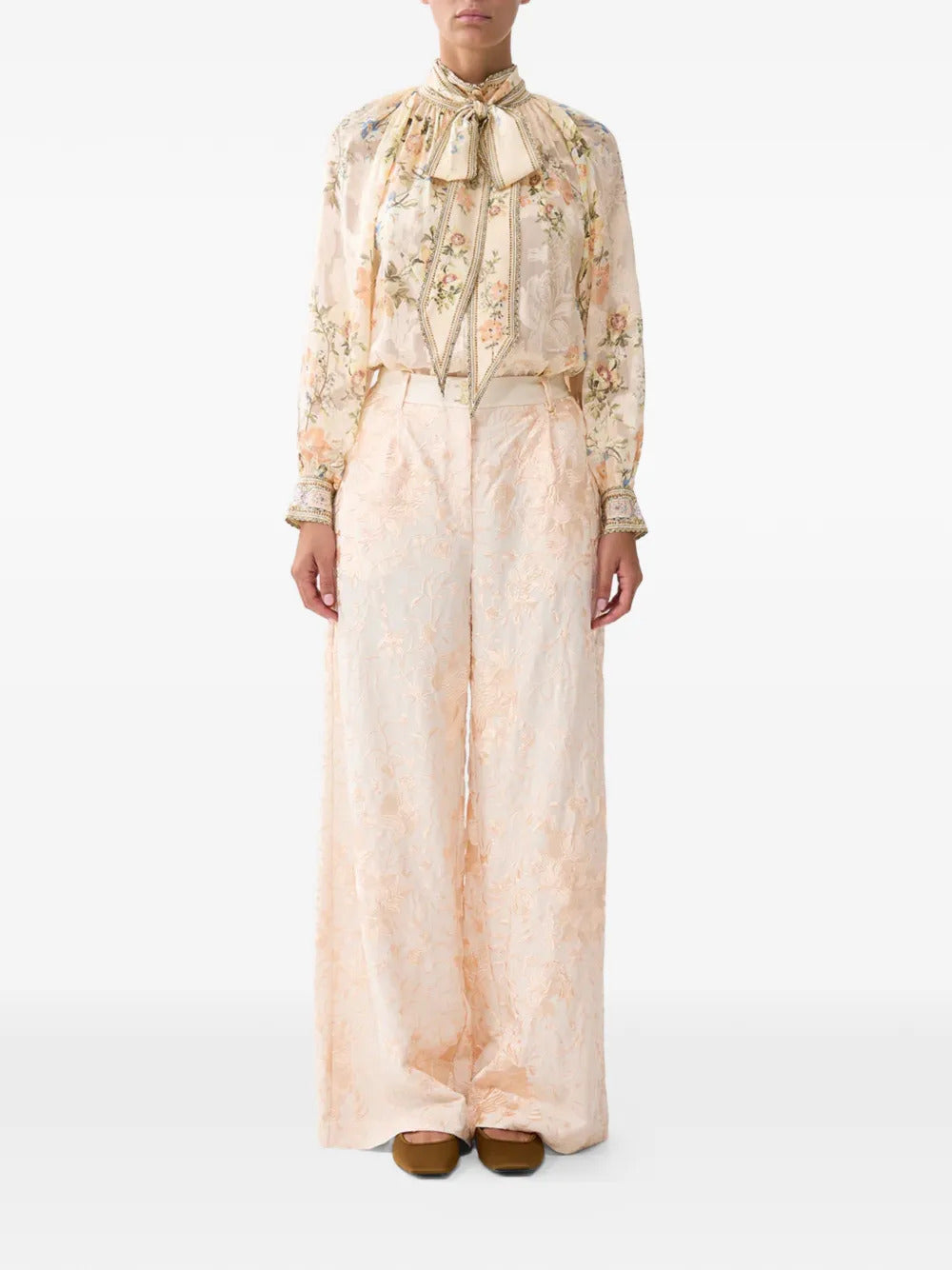 Camilla pussy-bow floral print top