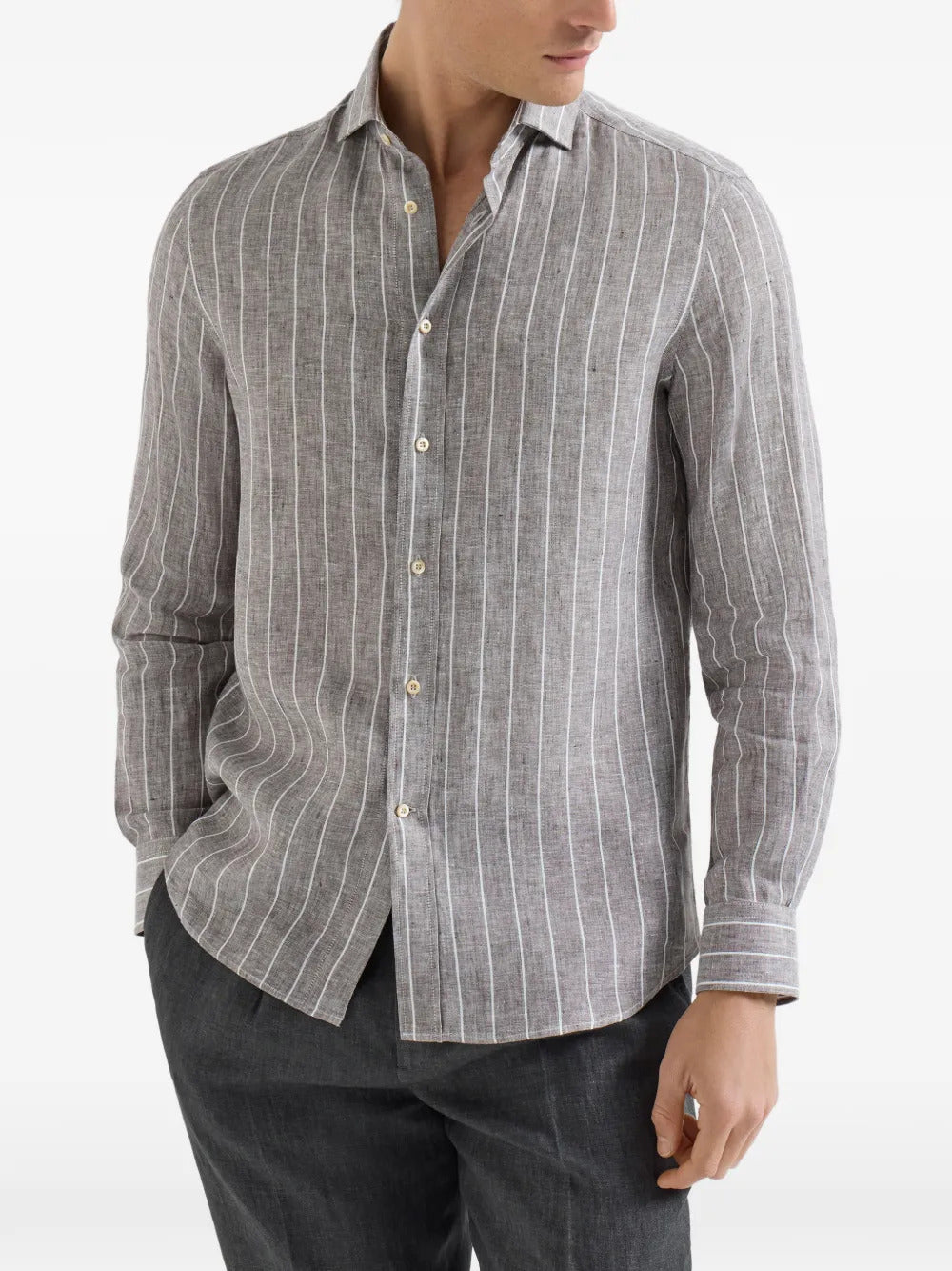Brunello Cucinelli chalk stripe pointed-collar shirt