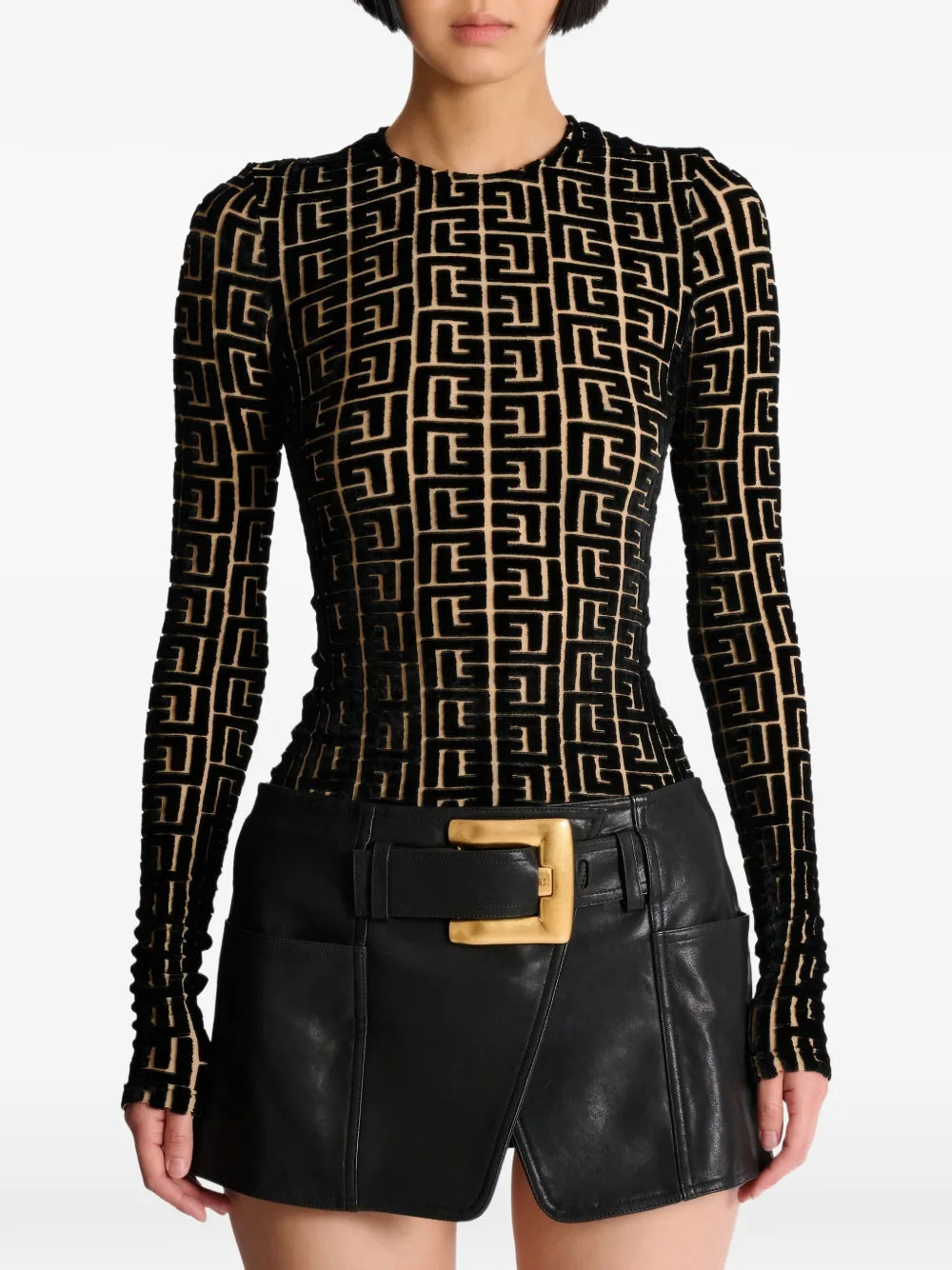 Balmain  monogram-pattern velvet  T-shirt