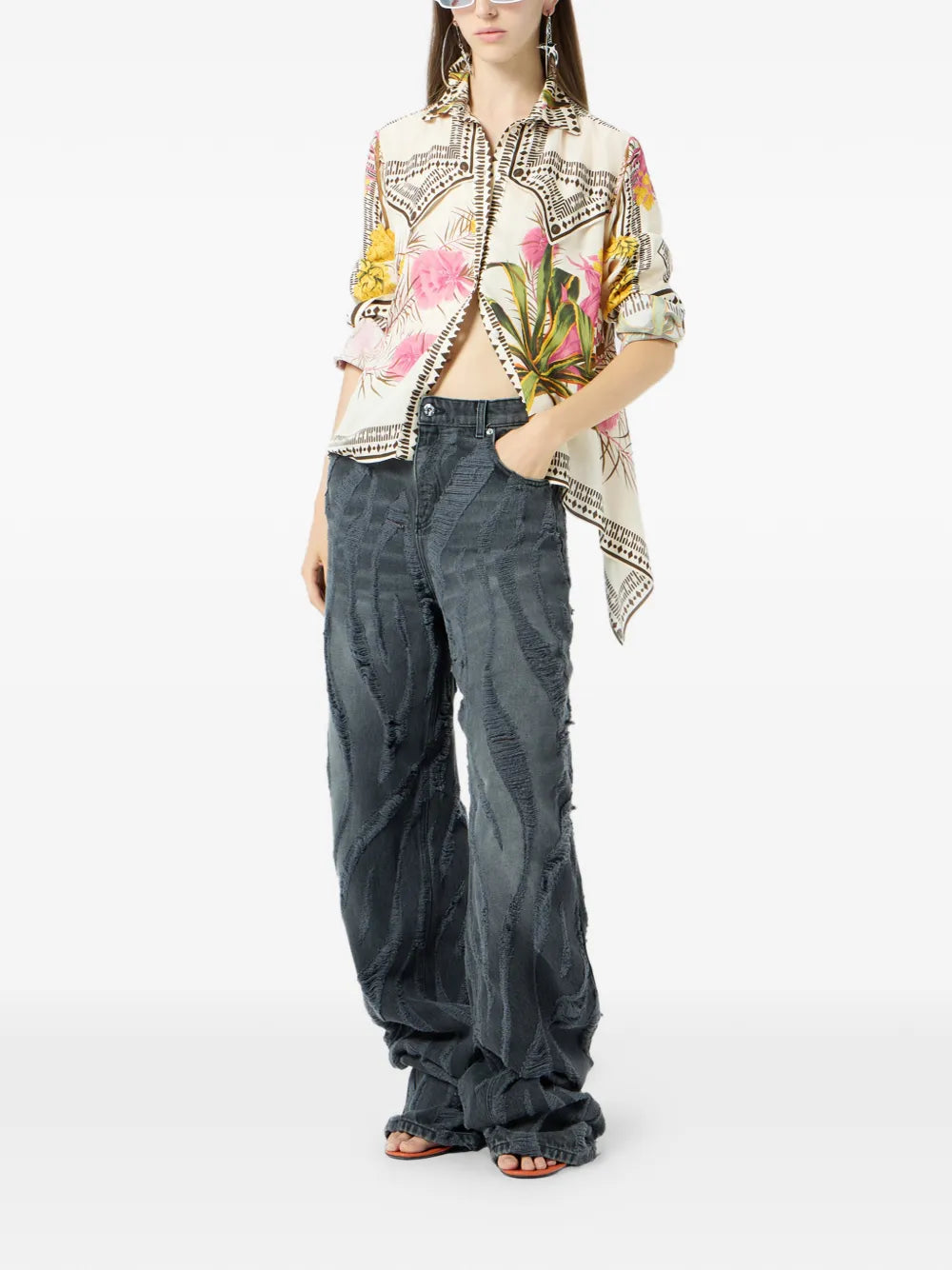 Blumarine floral print twill shirt
