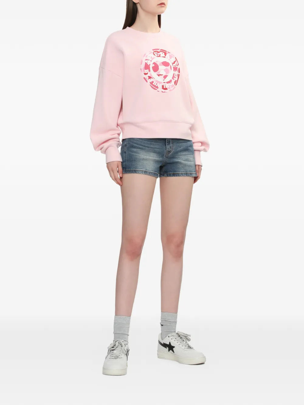 A BATHING APE®  Round Camo heart-print sweatshirt