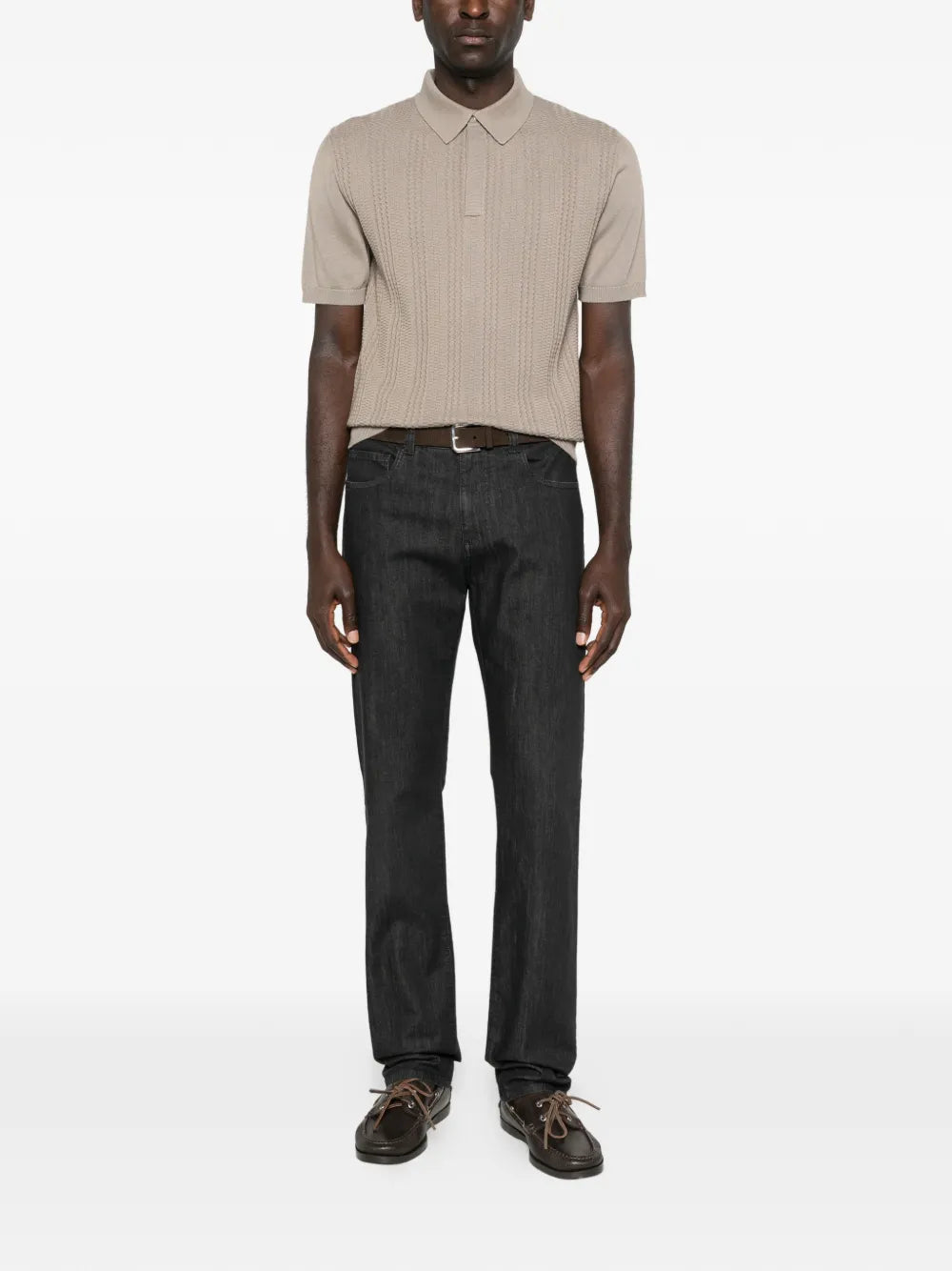 Canali textured knitted polo shirt