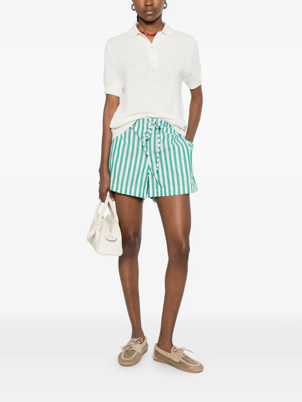 BOMPARD  waffle pointelle polo top