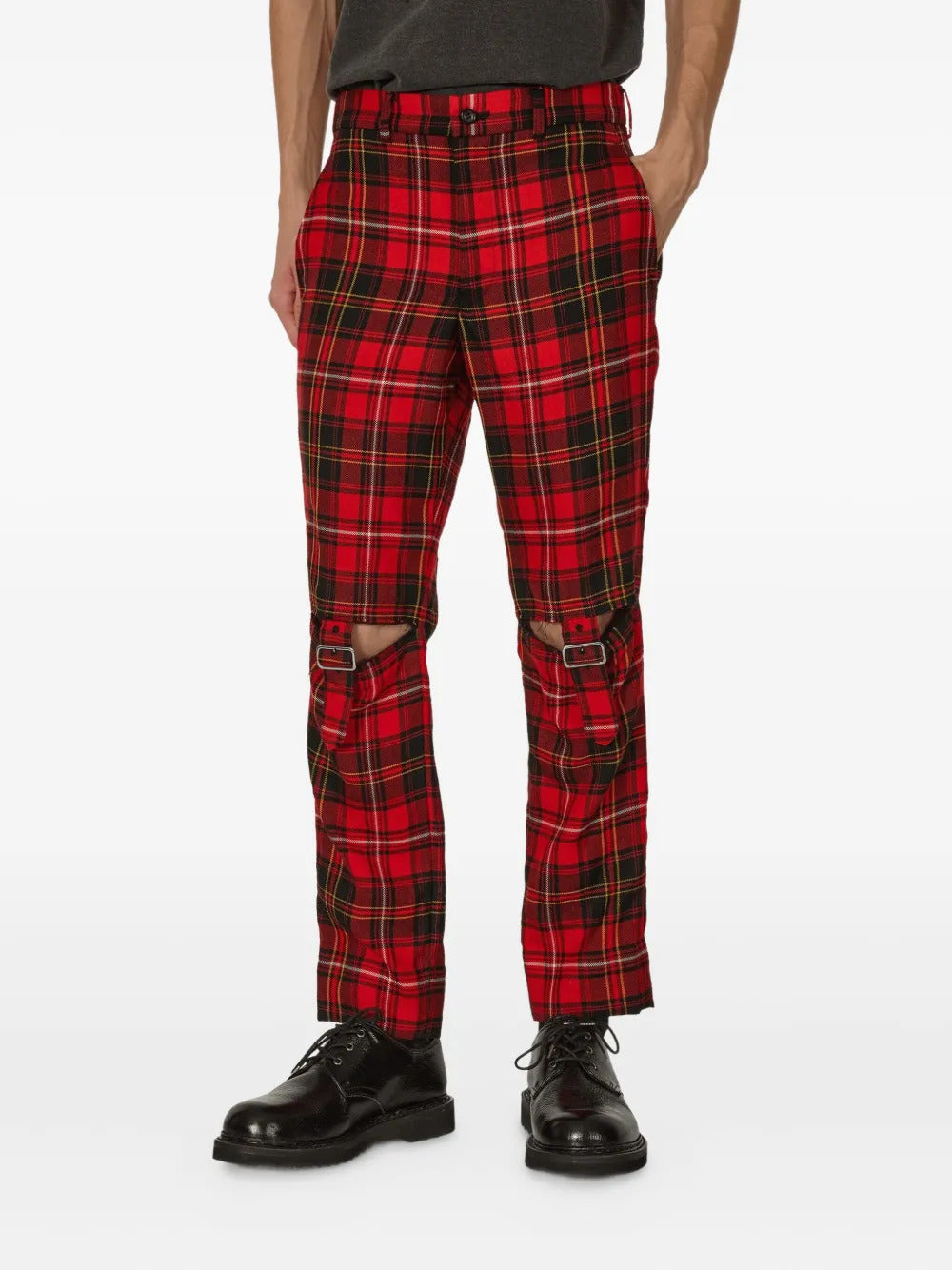 Black Comme Des Garçons buckle-fastening plaid trousers