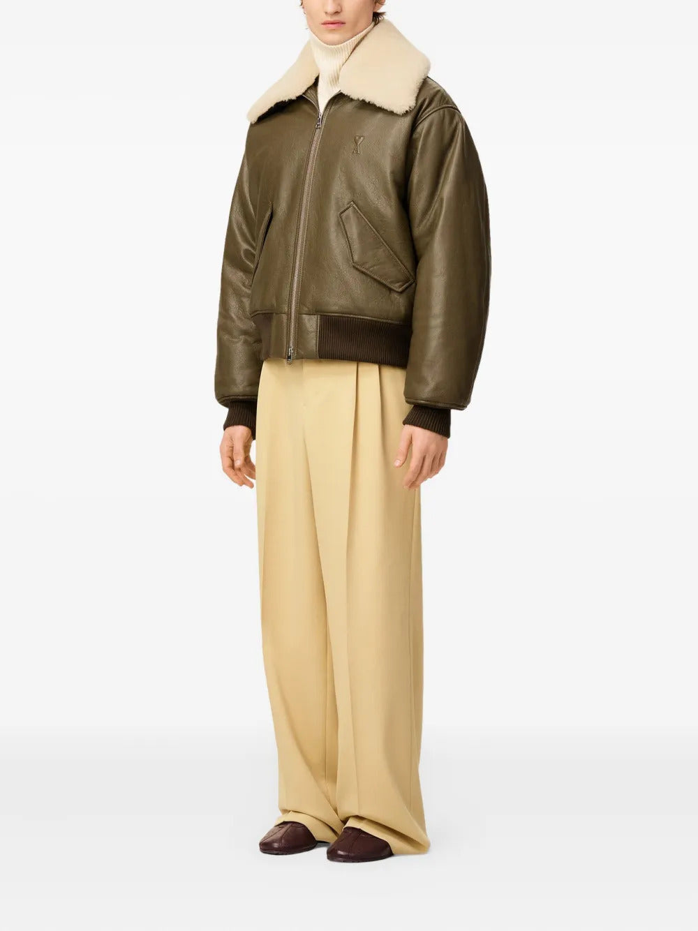 AMI Paris  leather zipped jacket