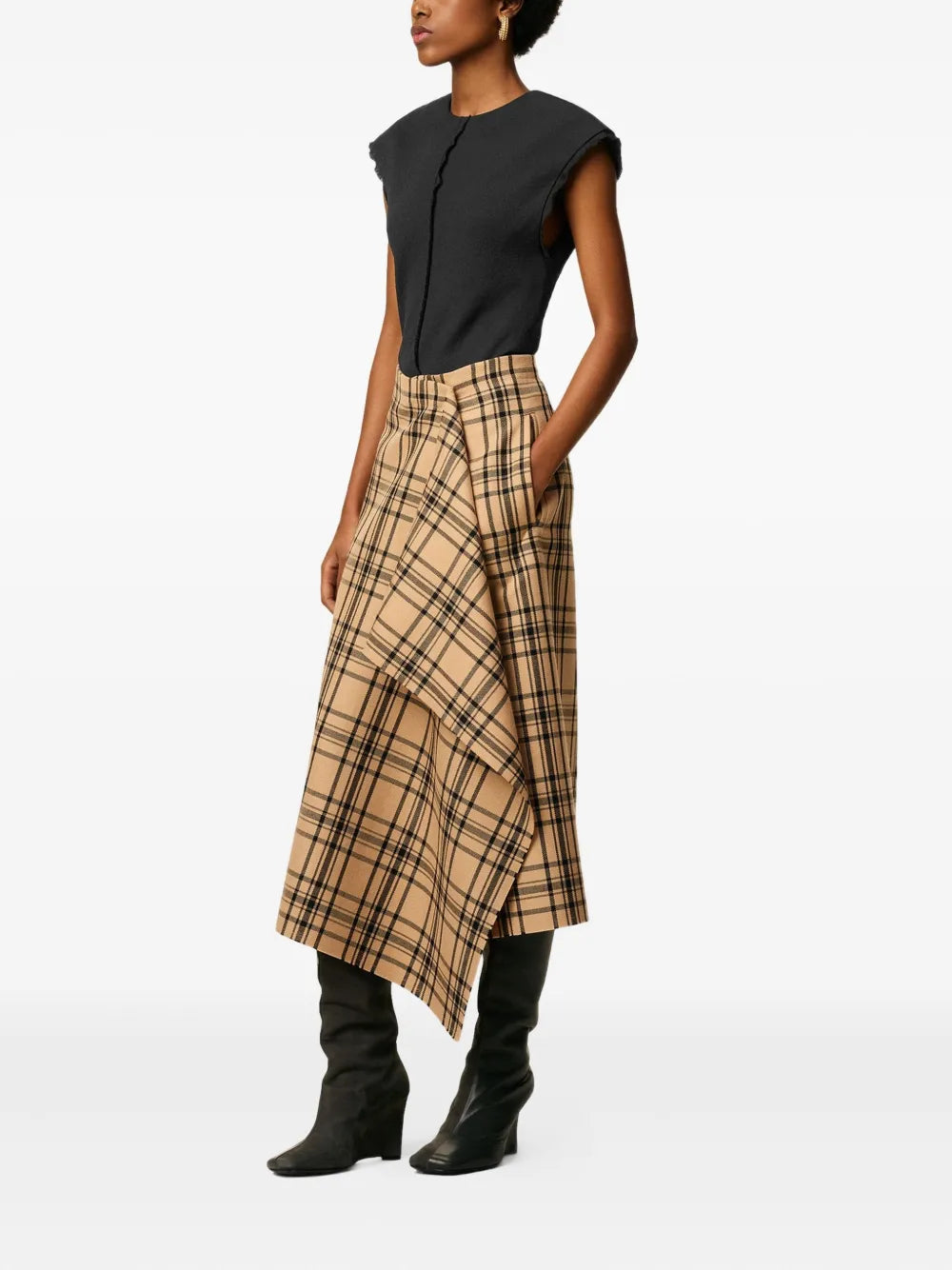 AMI Paris wool checked wrap midi skirt