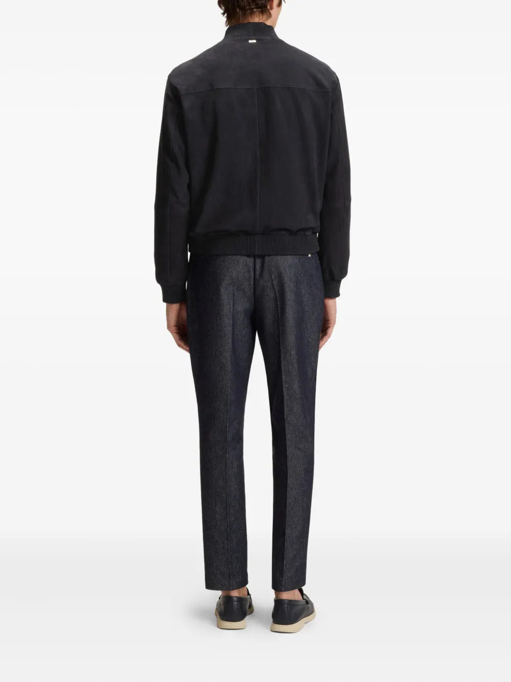 BOSS  ribbed-collar suede bomber jacket