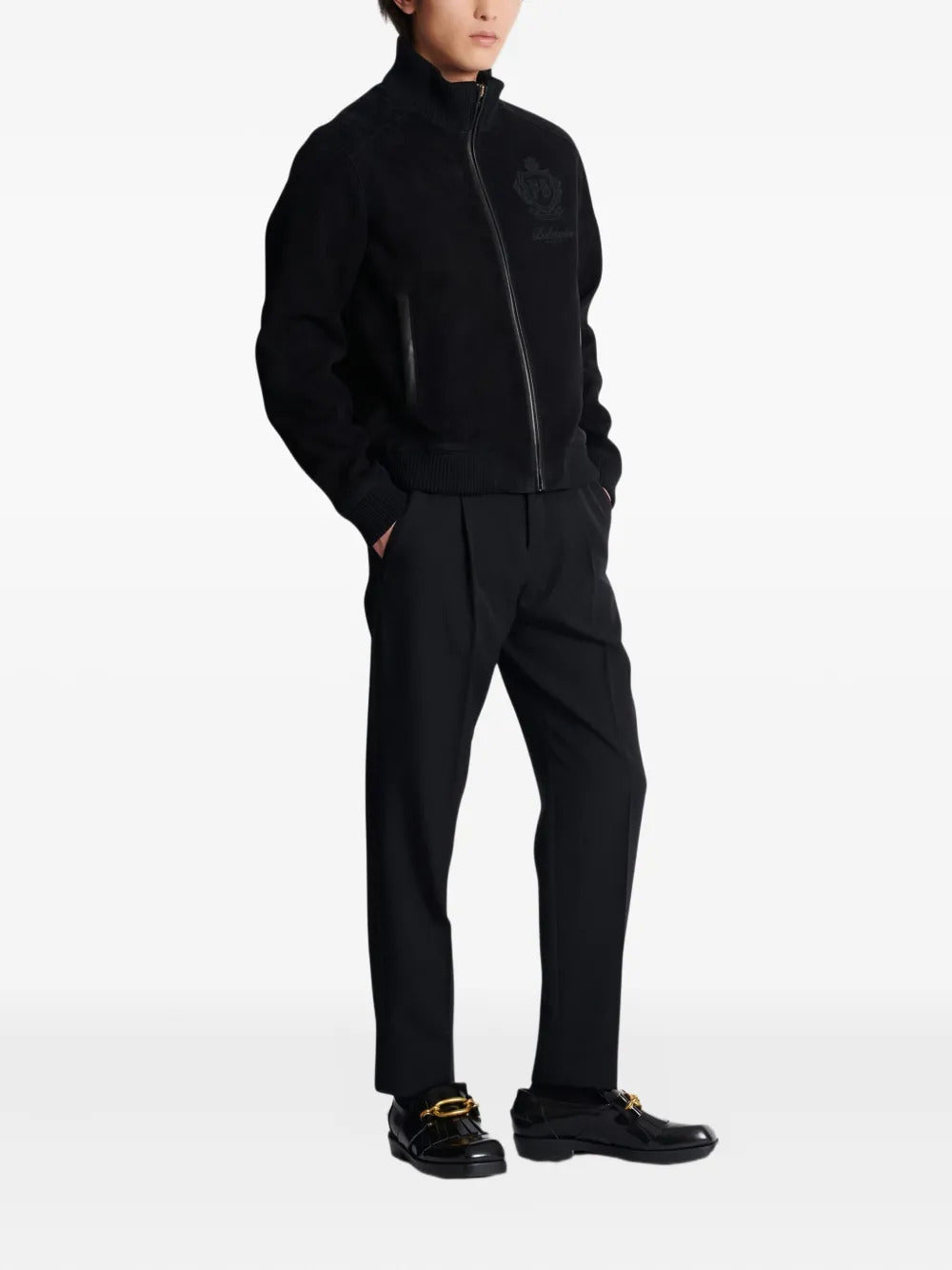 Balmain  embroidered-emblem suede jacket