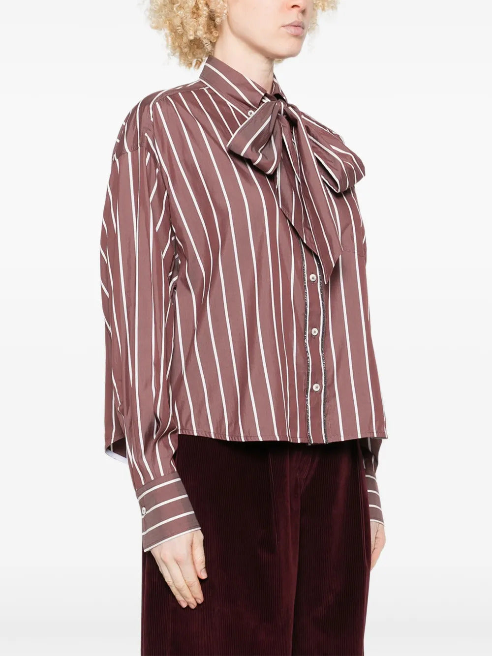 Brunello Cucinelli striped bow shirt