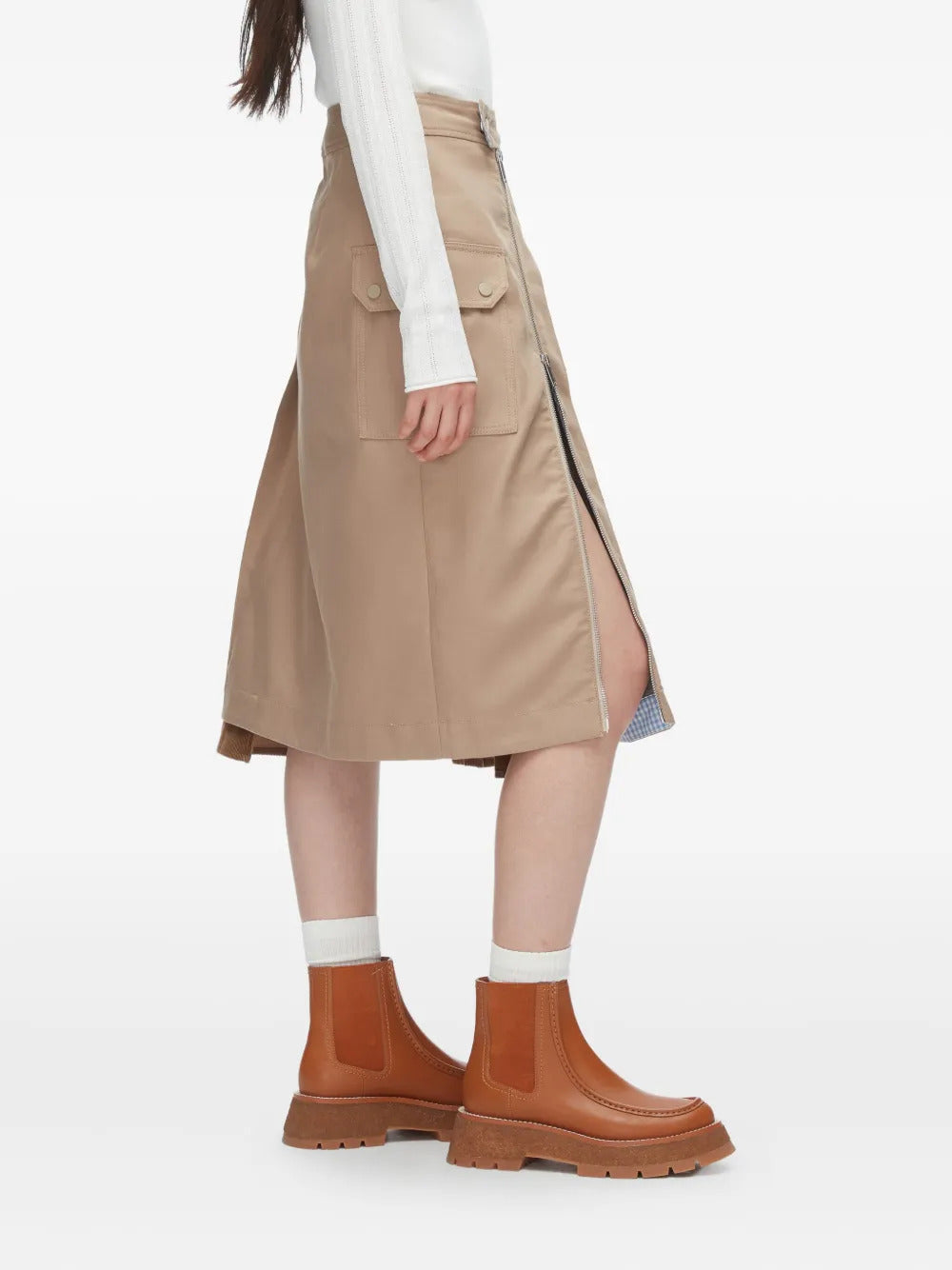 3.1 Phillip Lim  zip-pleated cotton midi skirt