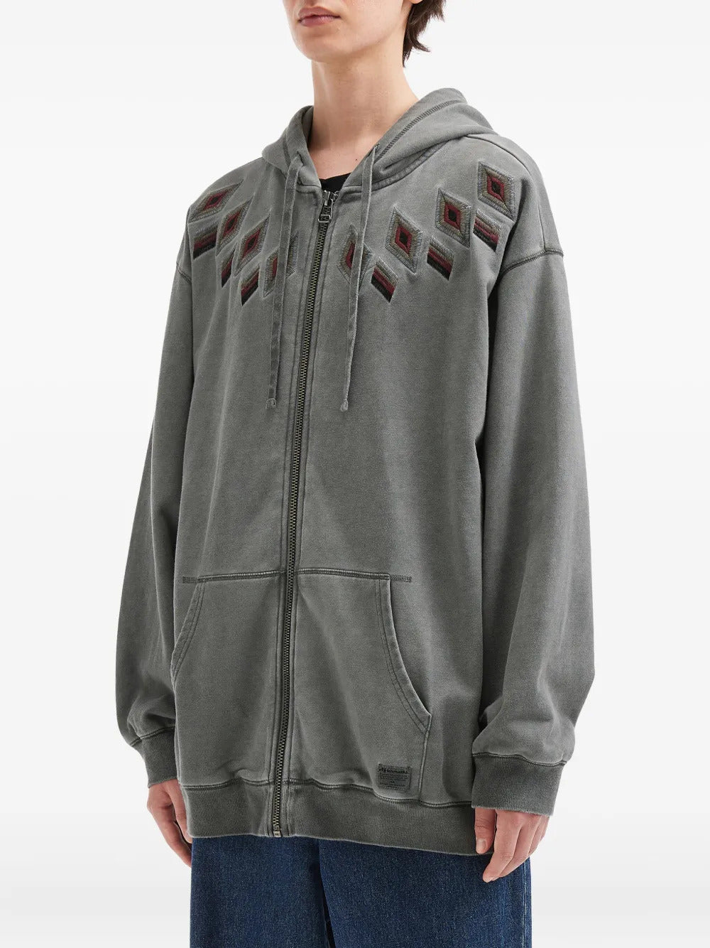 aftermaths  embroidered diamond-pattern zip-up hoodie