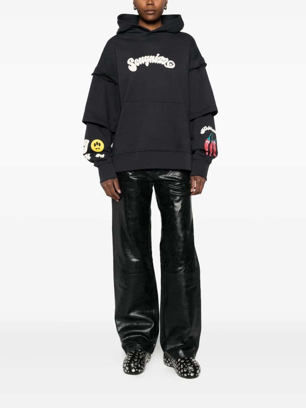 BARROW graphic-print layered hoodie