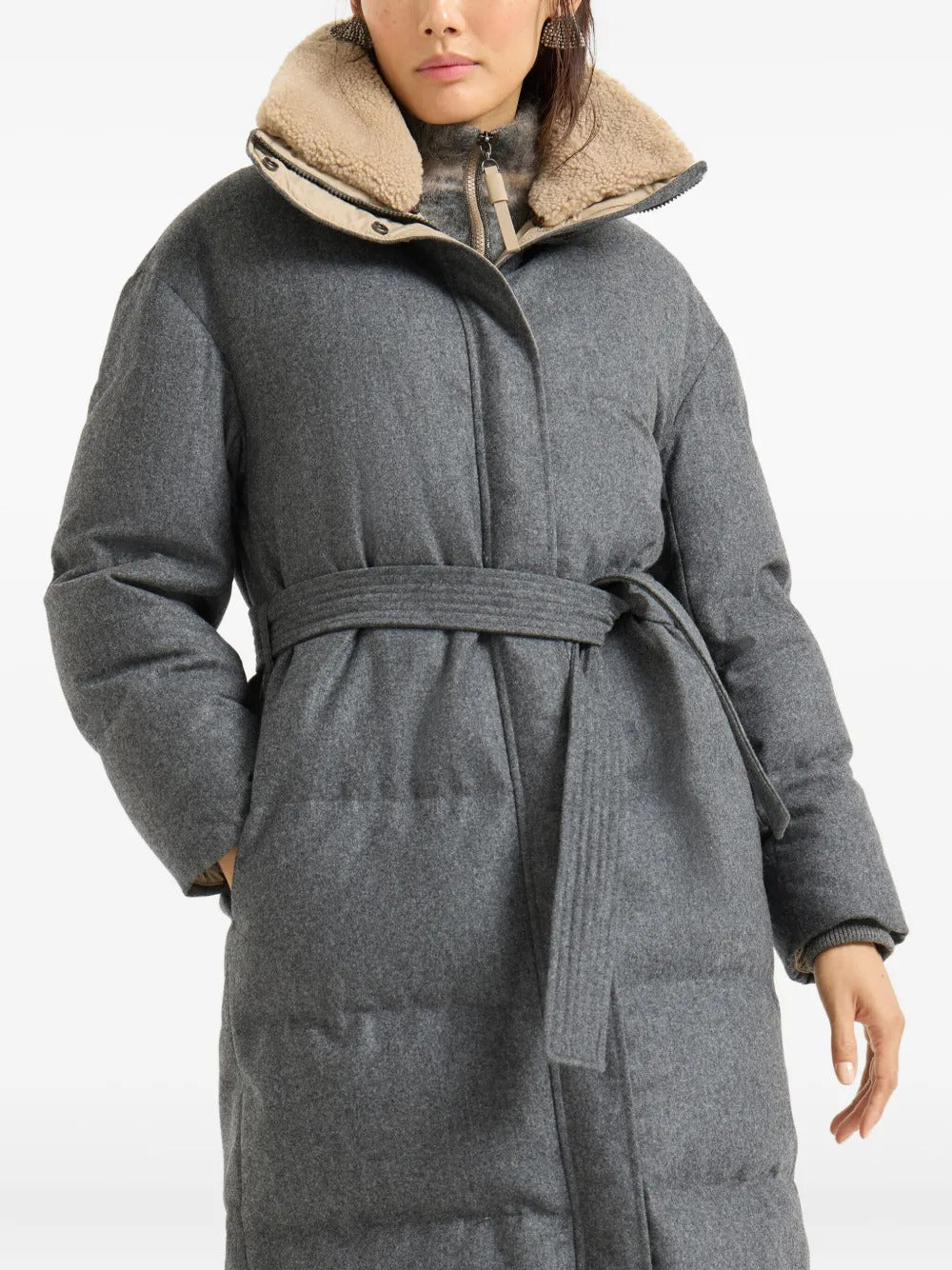 Brunello Cucinelli flannel shearling-collar down jacket