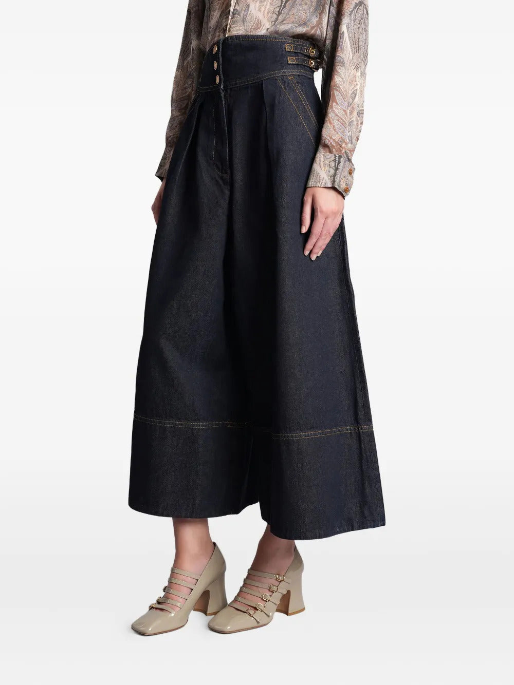 ZIMMERMANN  buckle-detail pleated denim culottes