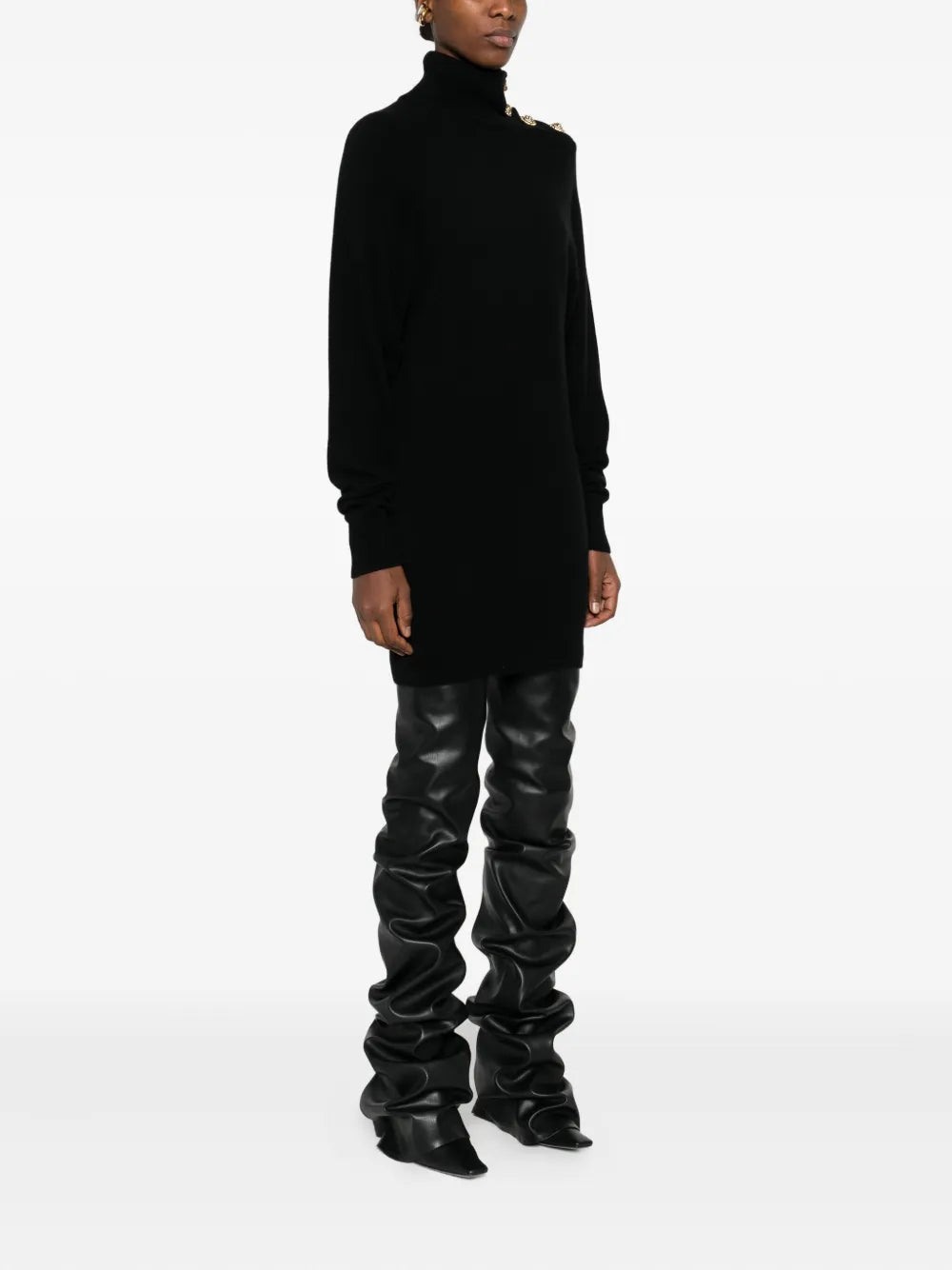 Balmain button-embellishment roll-neck dress
