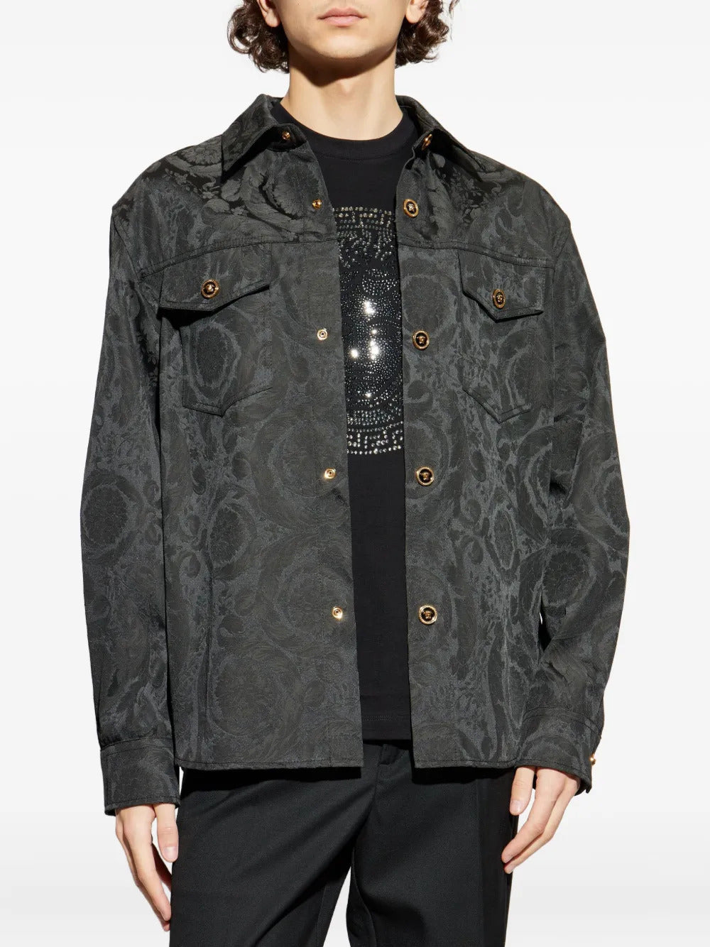 Versace Barocco-print buttoned overshirt blazer