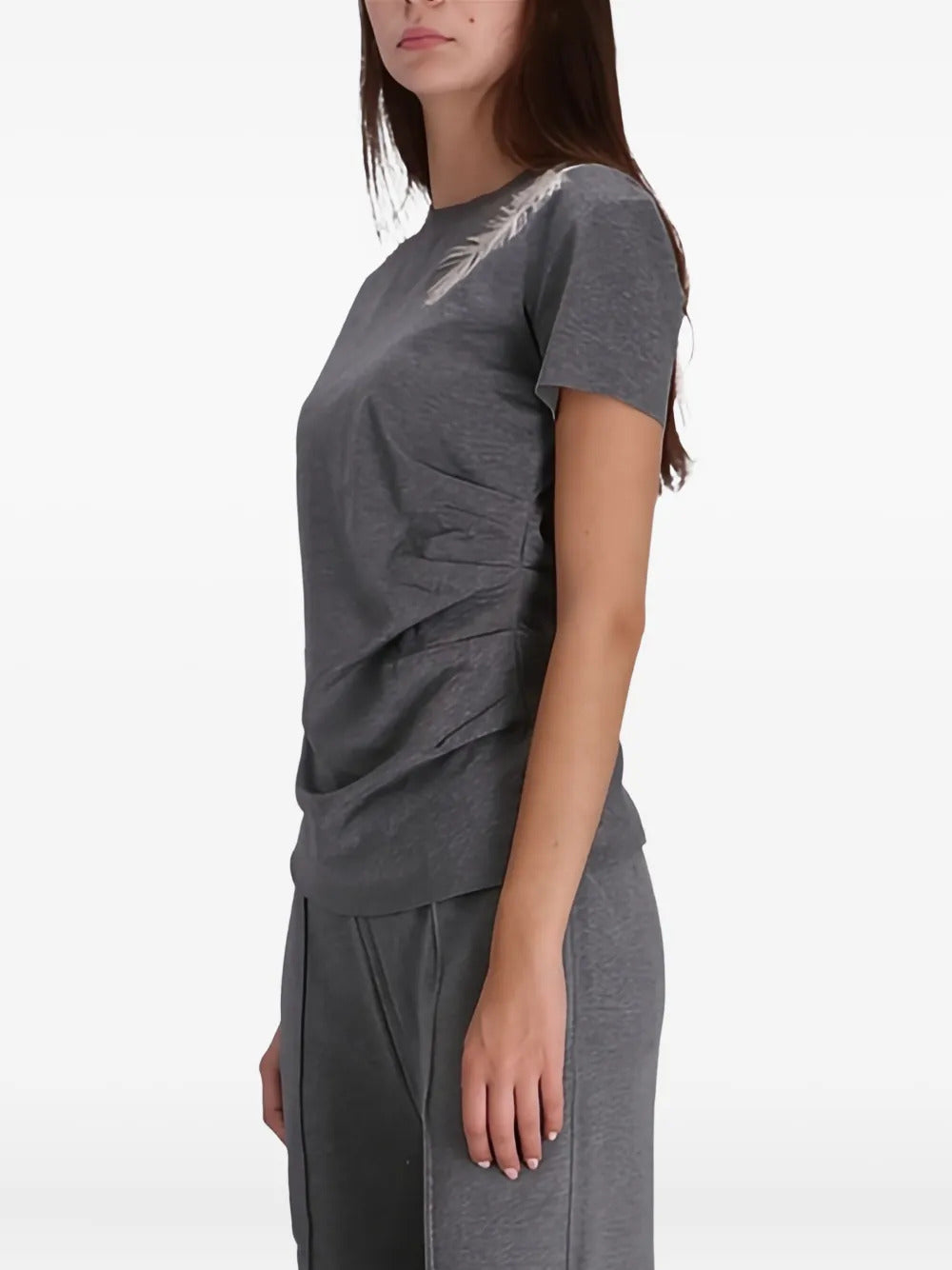 BOSS  feather-print ruched T-shirt