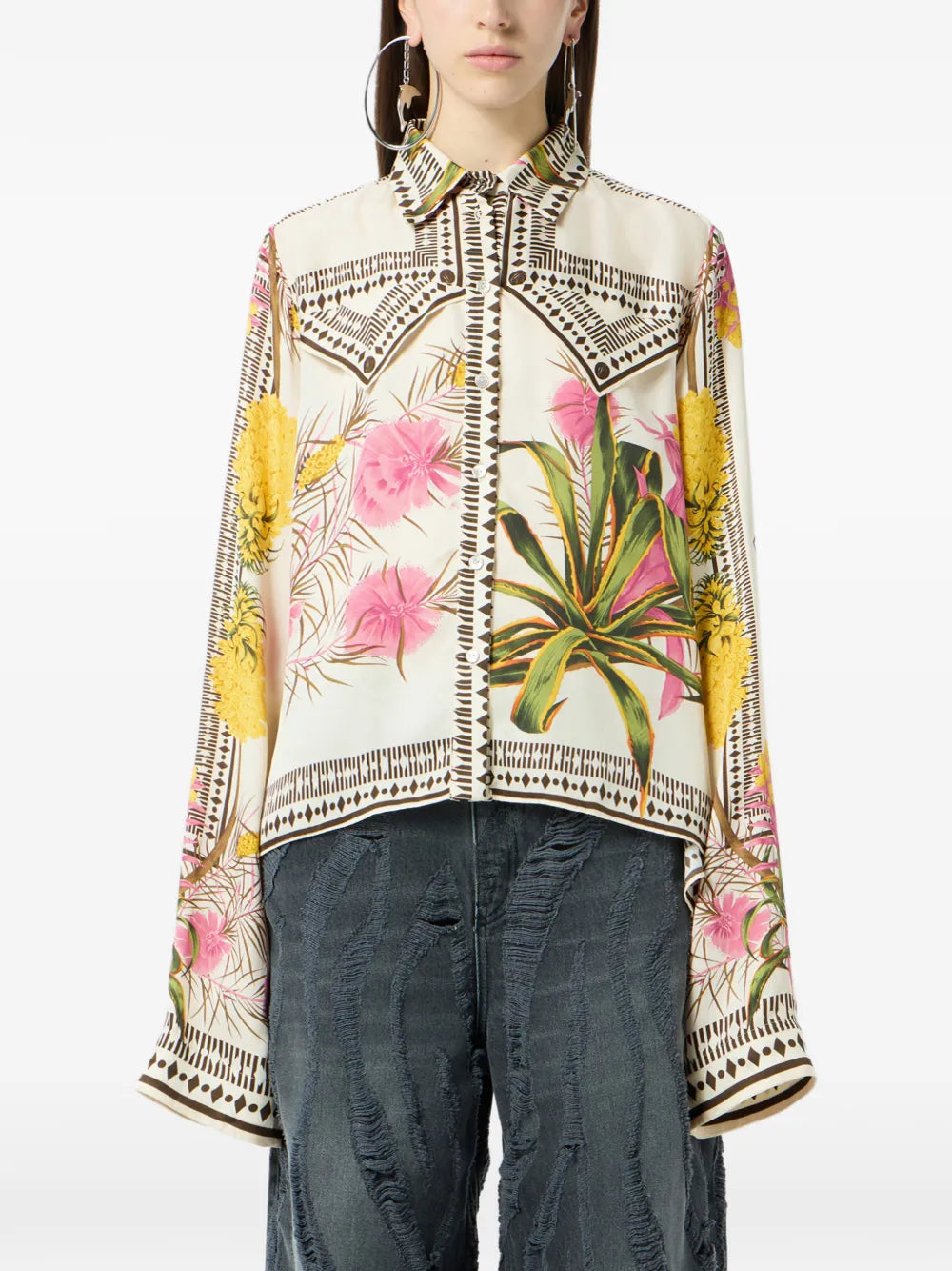 Blumarine floral print twill shirt