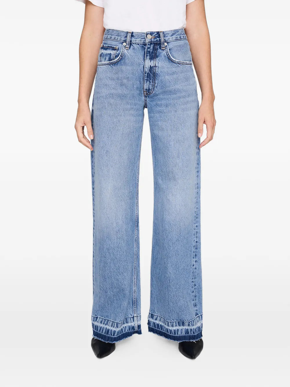 ANINE BING Lewis frayed wide-leg jeans