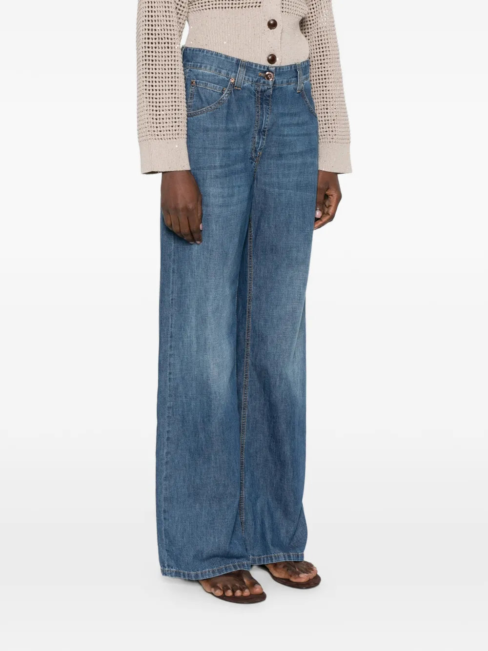 Brunello Cucinelli  embellished-detail wide-leg jeans