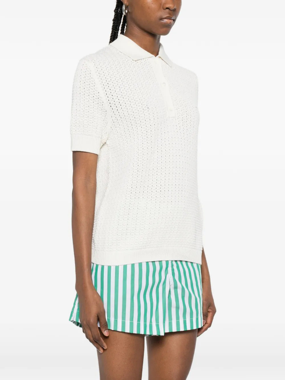 BOMPARD  waffle pointelle polo top