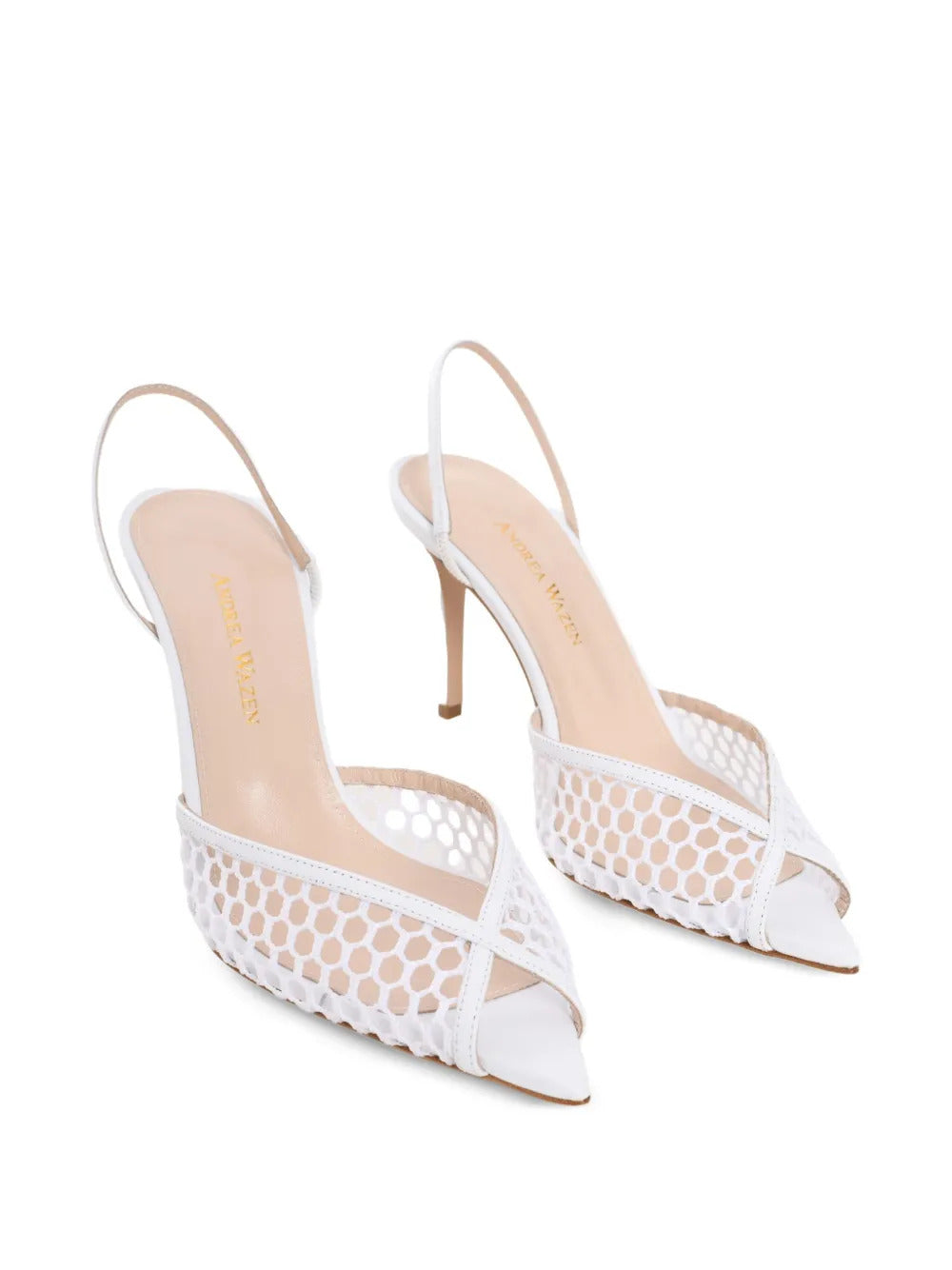 Andrea Wazen  85mm Katy net sling pumps