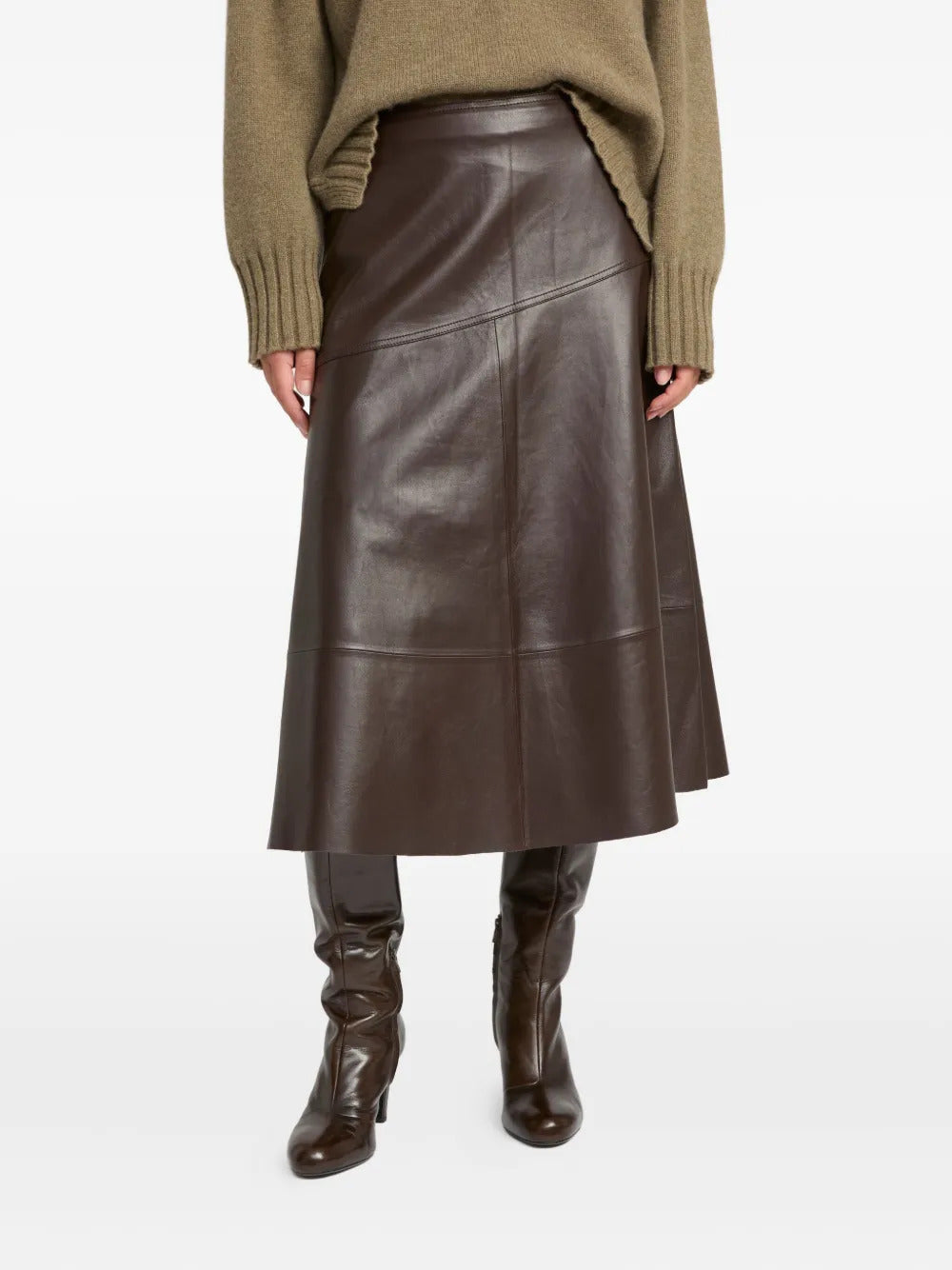 Yves Salomon flared leather midi skirt