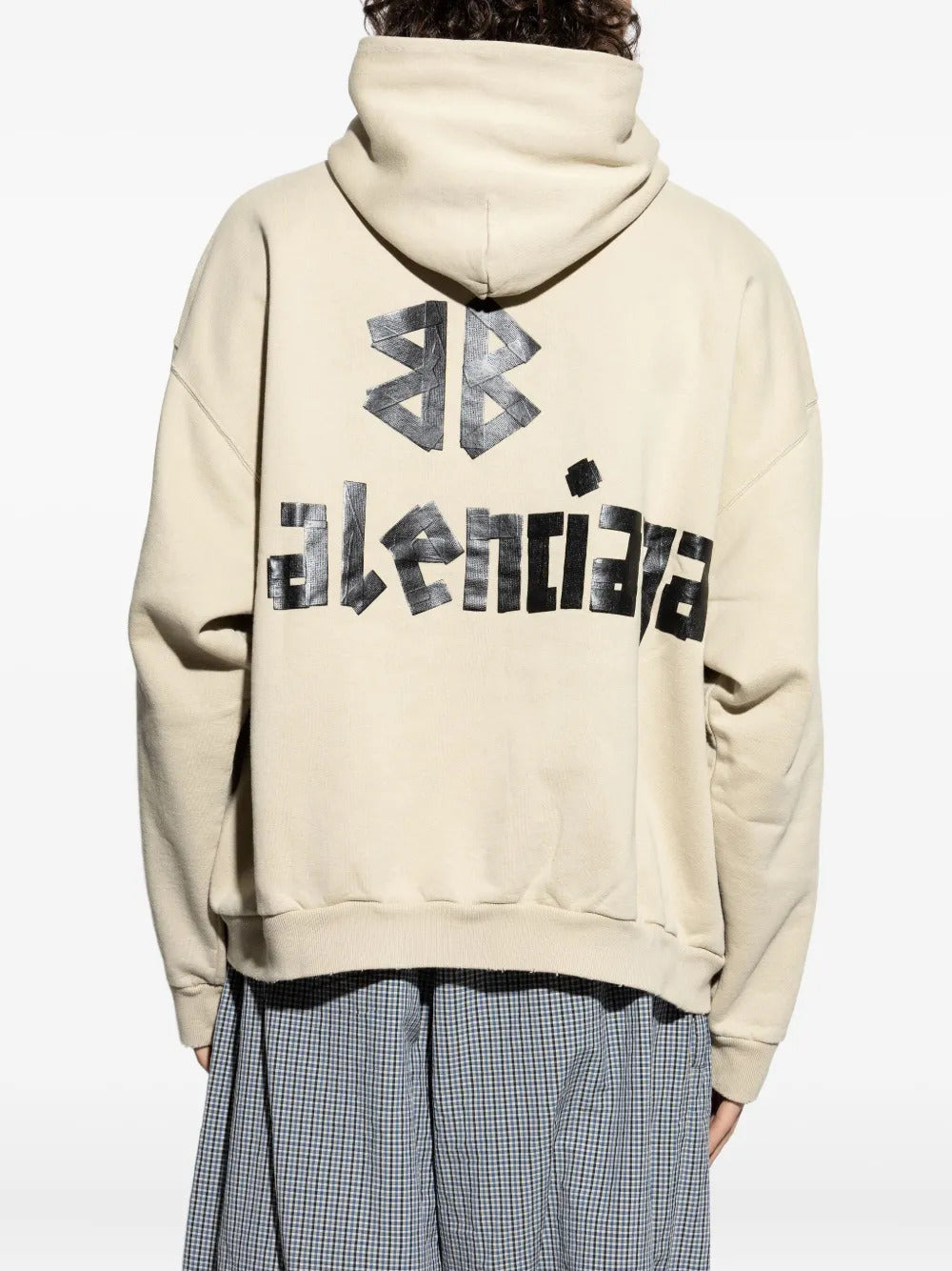 Balenciaga  logo-print frayed-hem hoodie