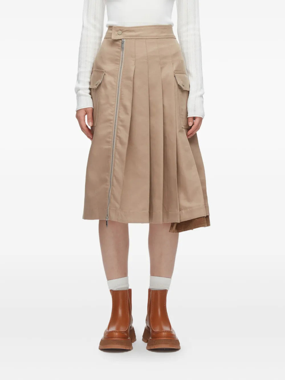 3.1 Phillip Lim  zip-pleated cotton midi skirt