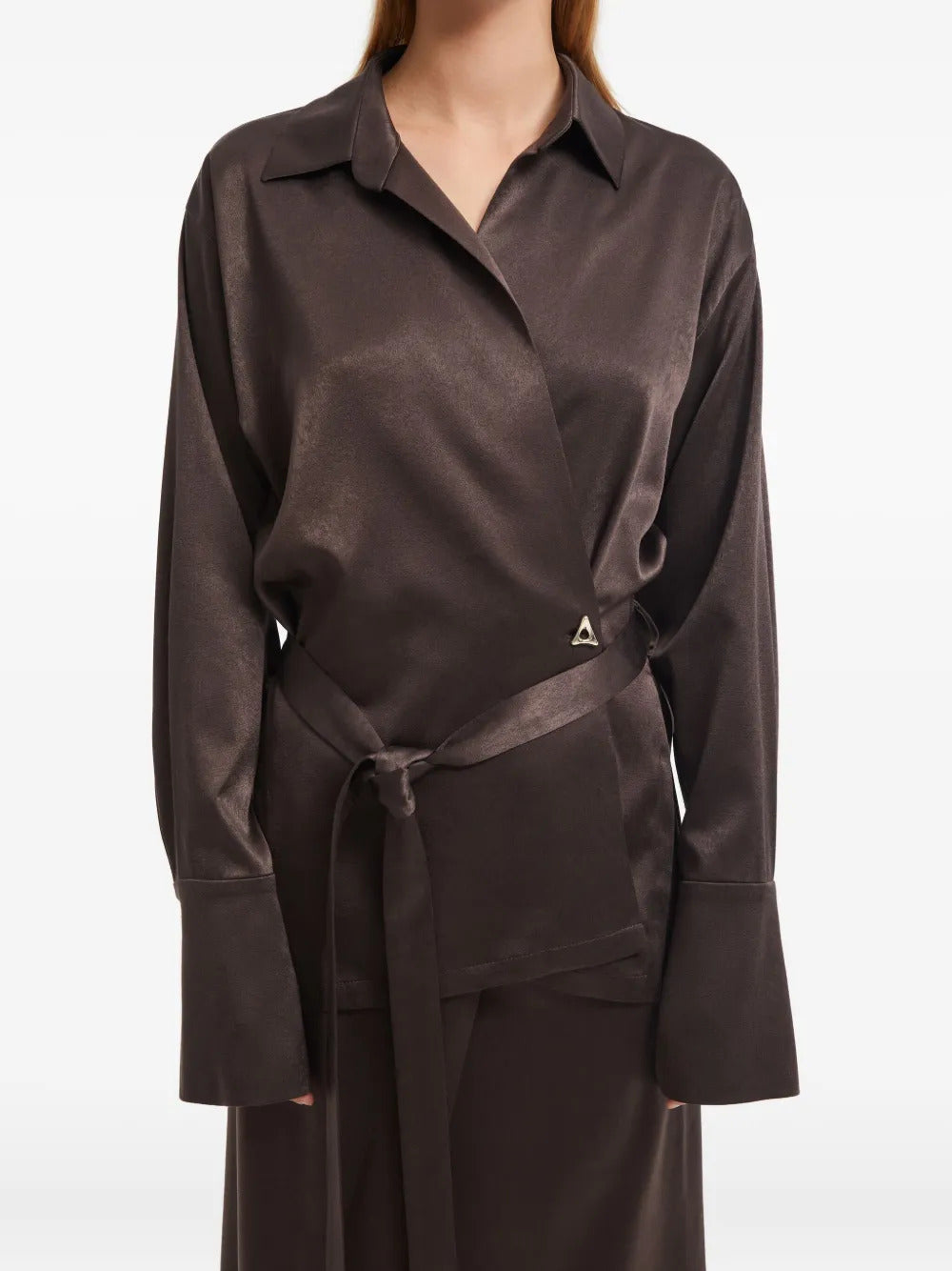AERON  wrap-front satin shirt