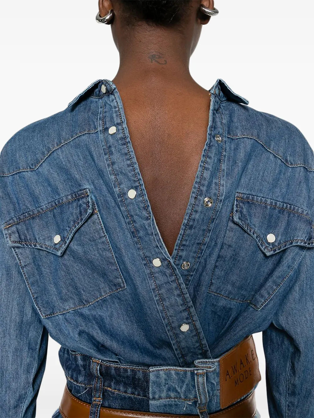 A.W.A.K.E. Mode button denim shirt
