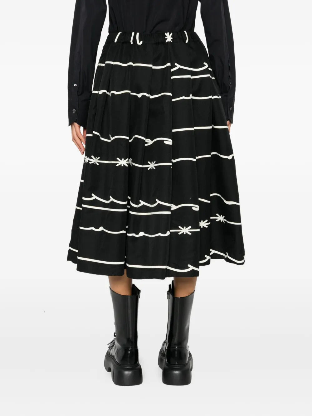 Black Comme Des Garçons pleated graphic-print midi skirt