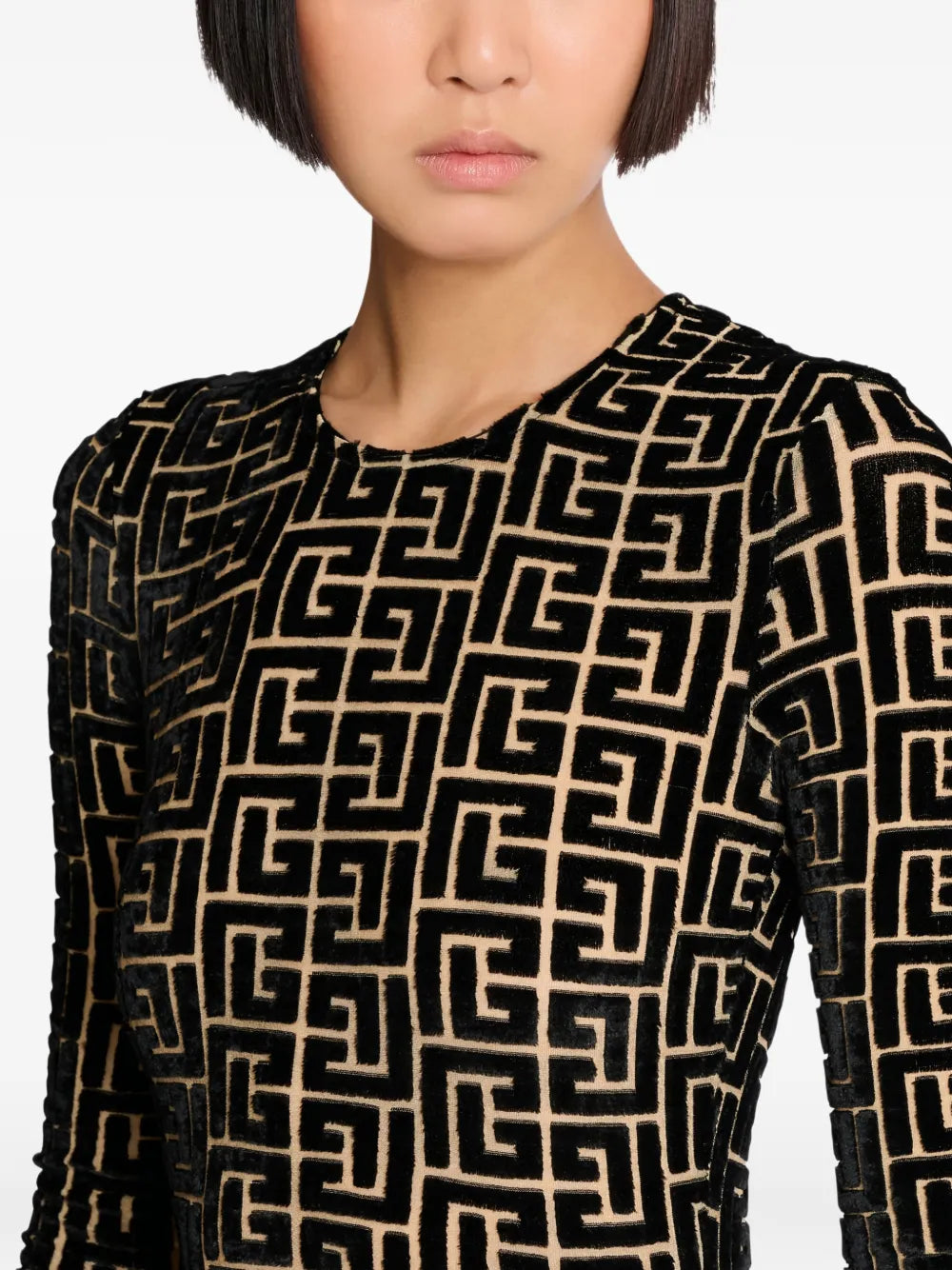 Balmain  monogram-pattern velvet  T-shirt