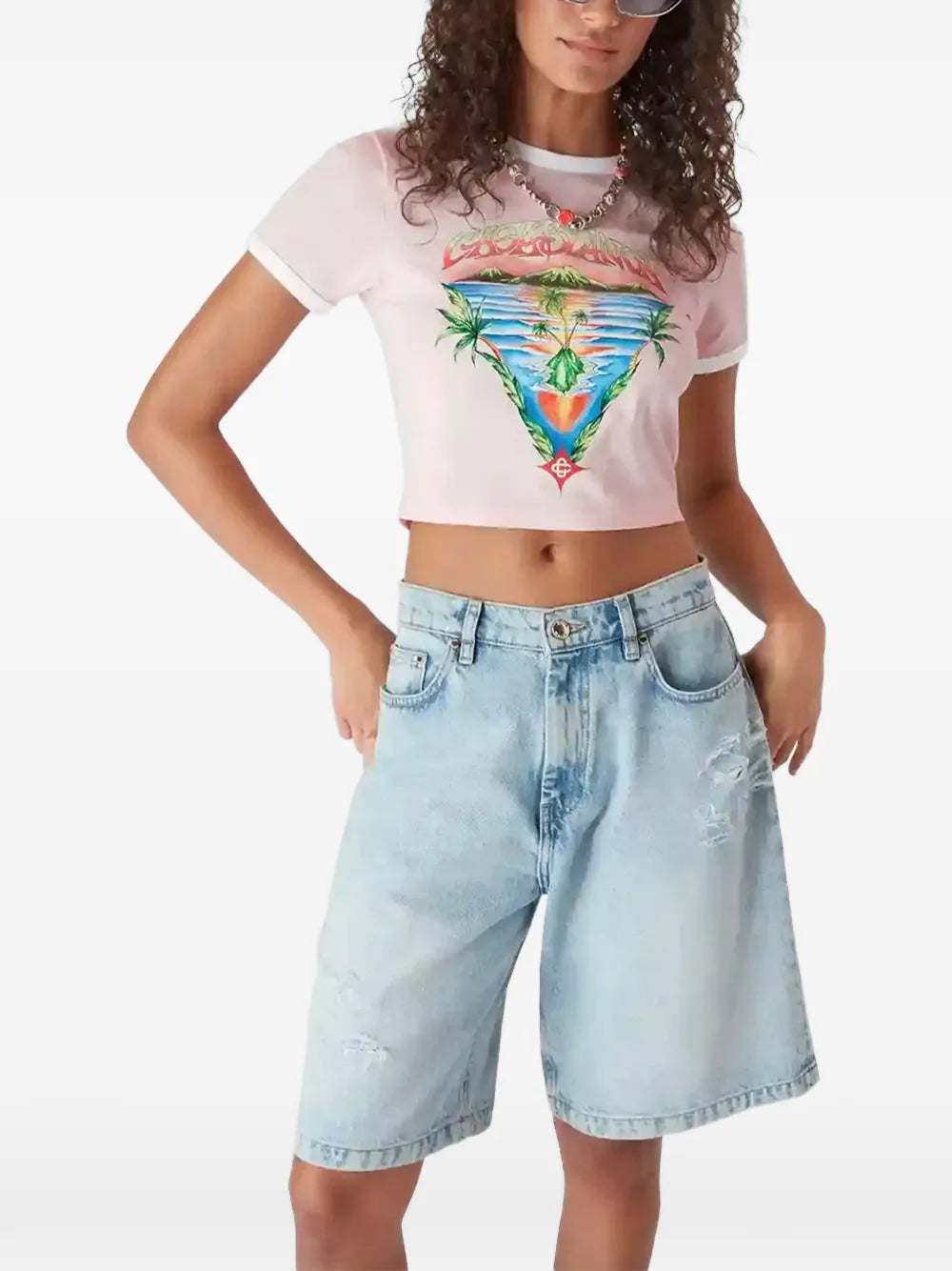 Casablanca graphic short-sleeve cropped T-shirt