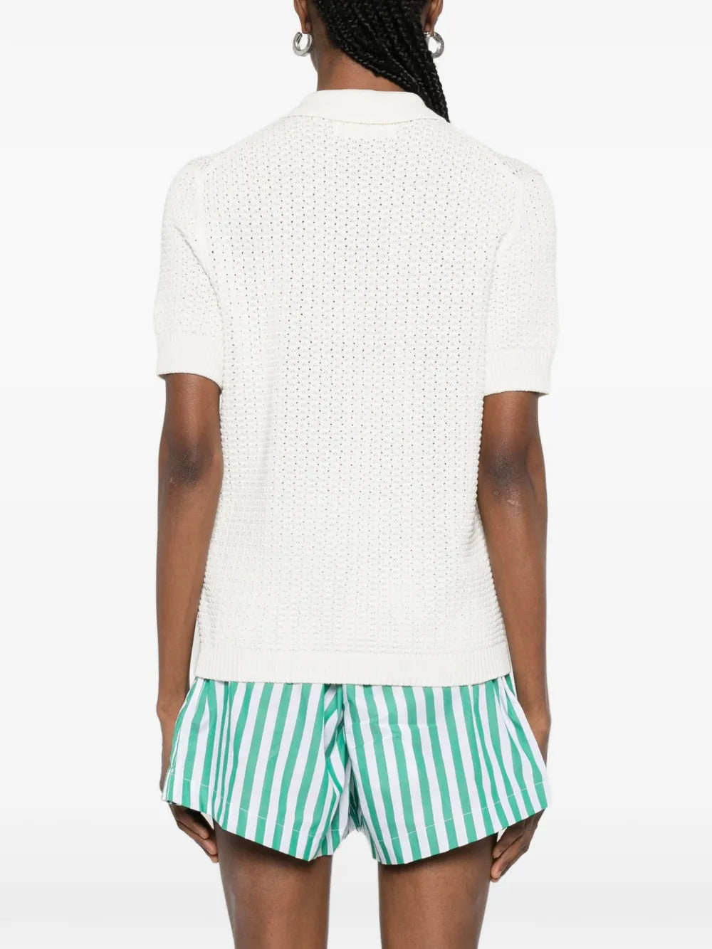 BOMPARD  waffle pointelle polo top