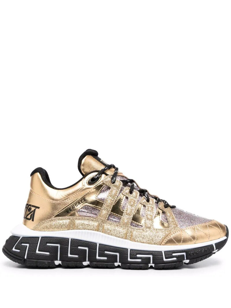 Versace  Trigreca panelled cut-out sneakers